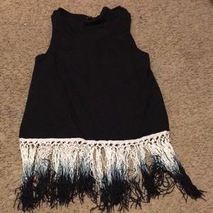 All black , cropped tank wit string ends